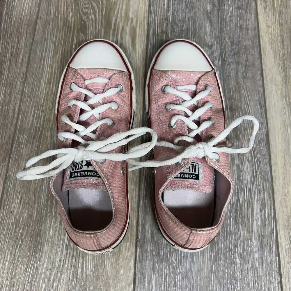 Converse Junior Youth US Size 2 Chuck Taylor All Star Low Pink Glitter Shoes